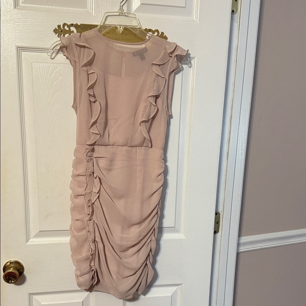 Express Cocktail Fully Lined  Ruffled Blush Mini Dress; size: XS. NWOT